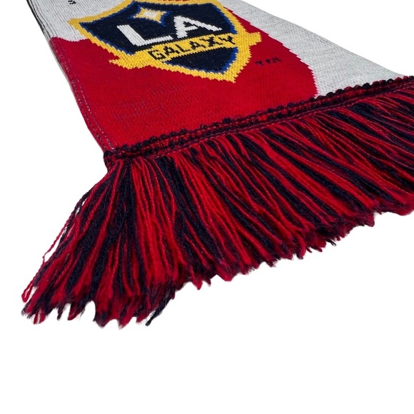 RARE LA Galaxy Crest Scarf Fringe Los Angeles Soccer Team Winter Knit Red Blue - Picture 11 of 14